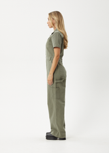 AFENDS Womens Mika - Canvas Jumpsuit - Olive - Afends womens mika   canvas jumpsuit   olive 