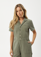 AFENDS Womens Mika - Canvas Jumpsuit - Olive - Afends womens mika   canvas jumpsuit   olive 