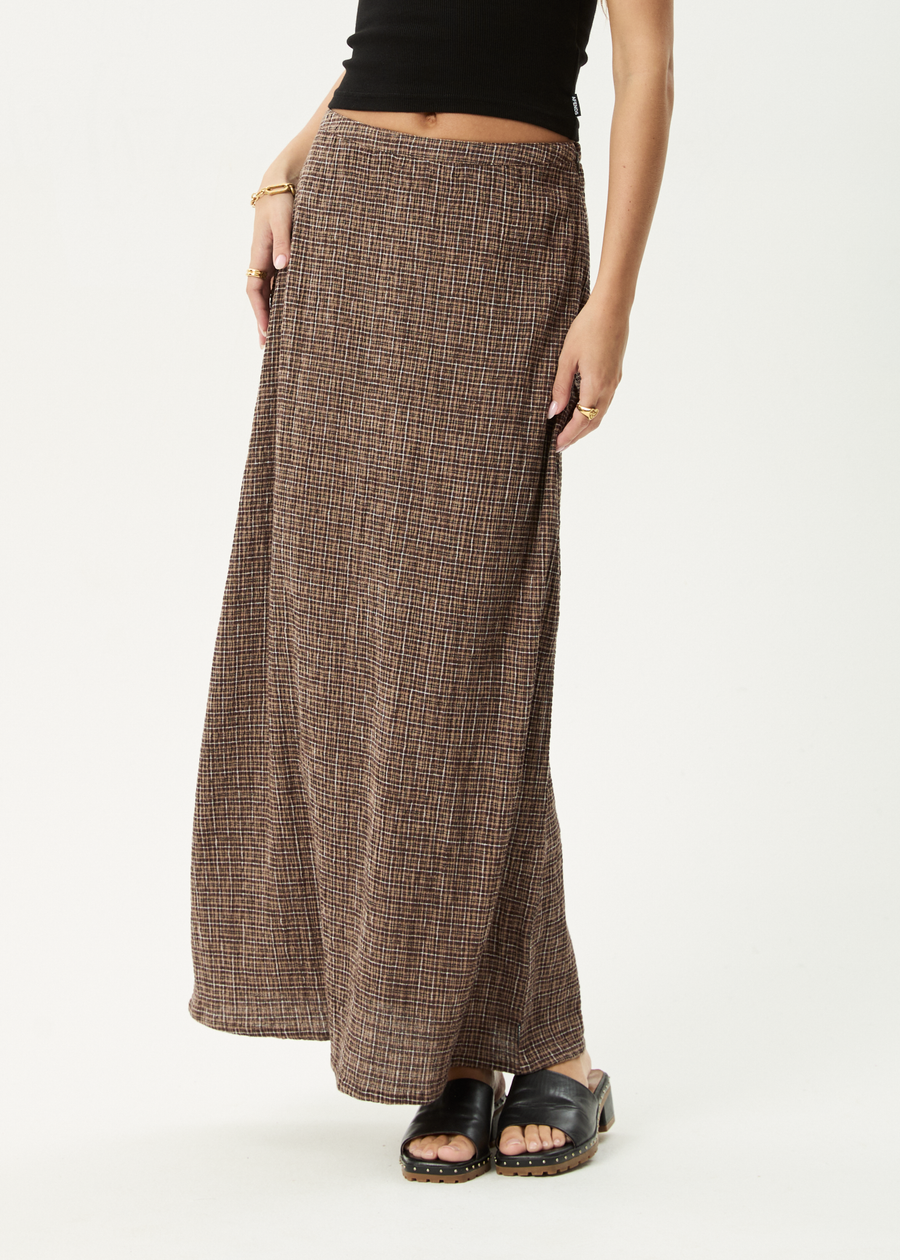 AFENDS Womens Hometown - Seersucker Maxi Skirt - Coffee