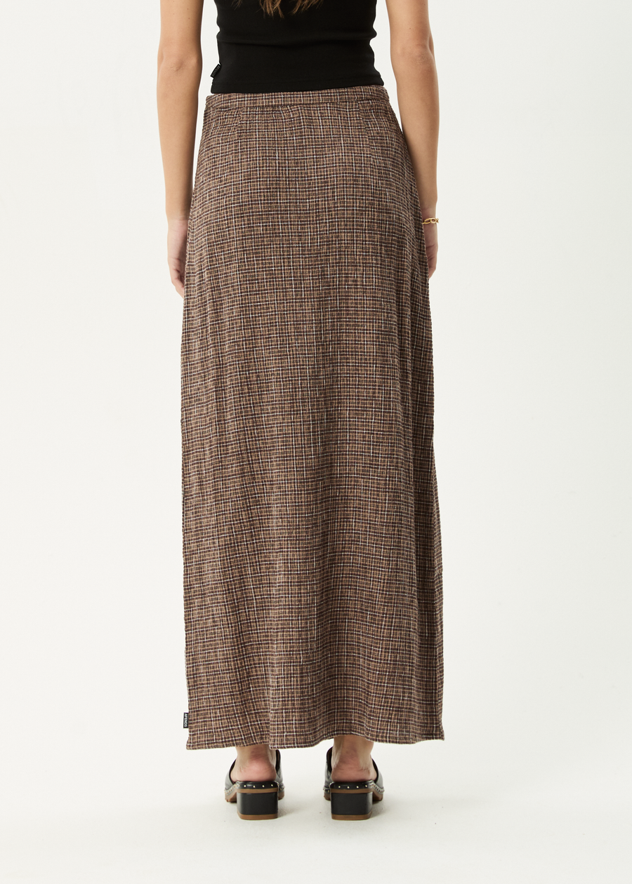AFENDS Womens Hometown - Seersucker Maxi Skirt - Coffee
