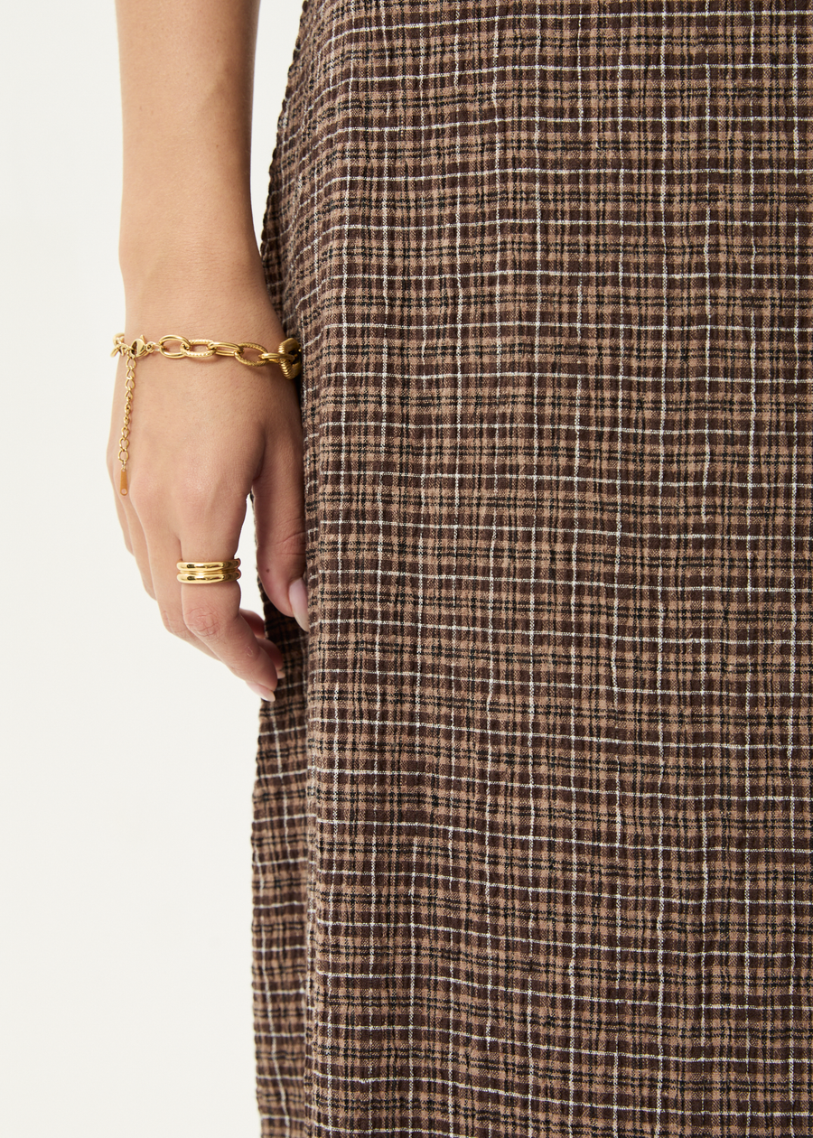 AFENDS Womens Hometown - Seersucker Maxi Skirt - Coffee