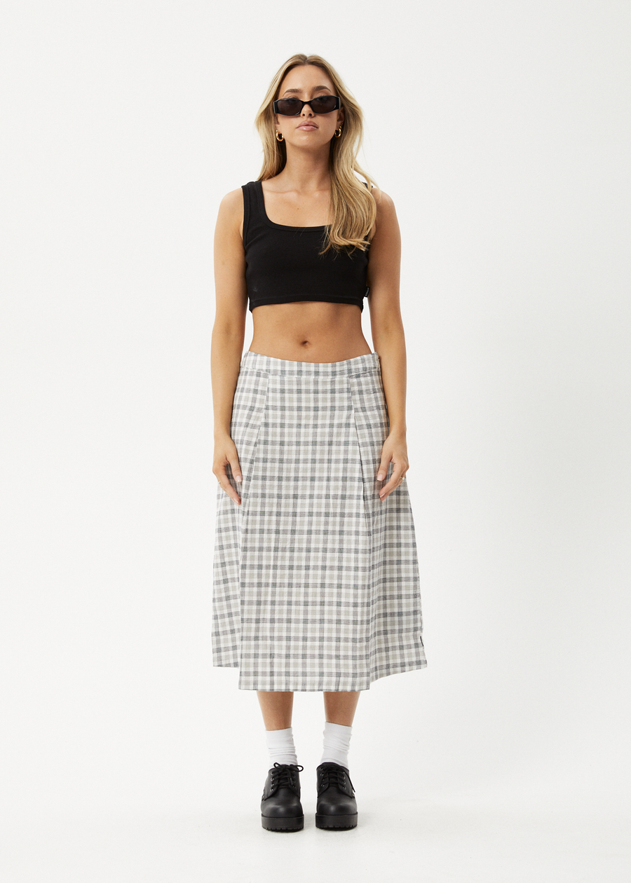 AFENDS Womens Leo - Seersucker Midi Skirt - Black / White