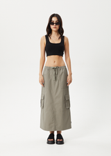 AFENDS Womens Tasman - Cargo Maxi Skirt - Grey Olive - Afends womens tasman   cargo maxi skirt   grey olive 