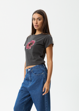 AFENDS Womens Keyhole - Baby Tee - Stone Black - Afends womens keyhole   baby tee   stone black