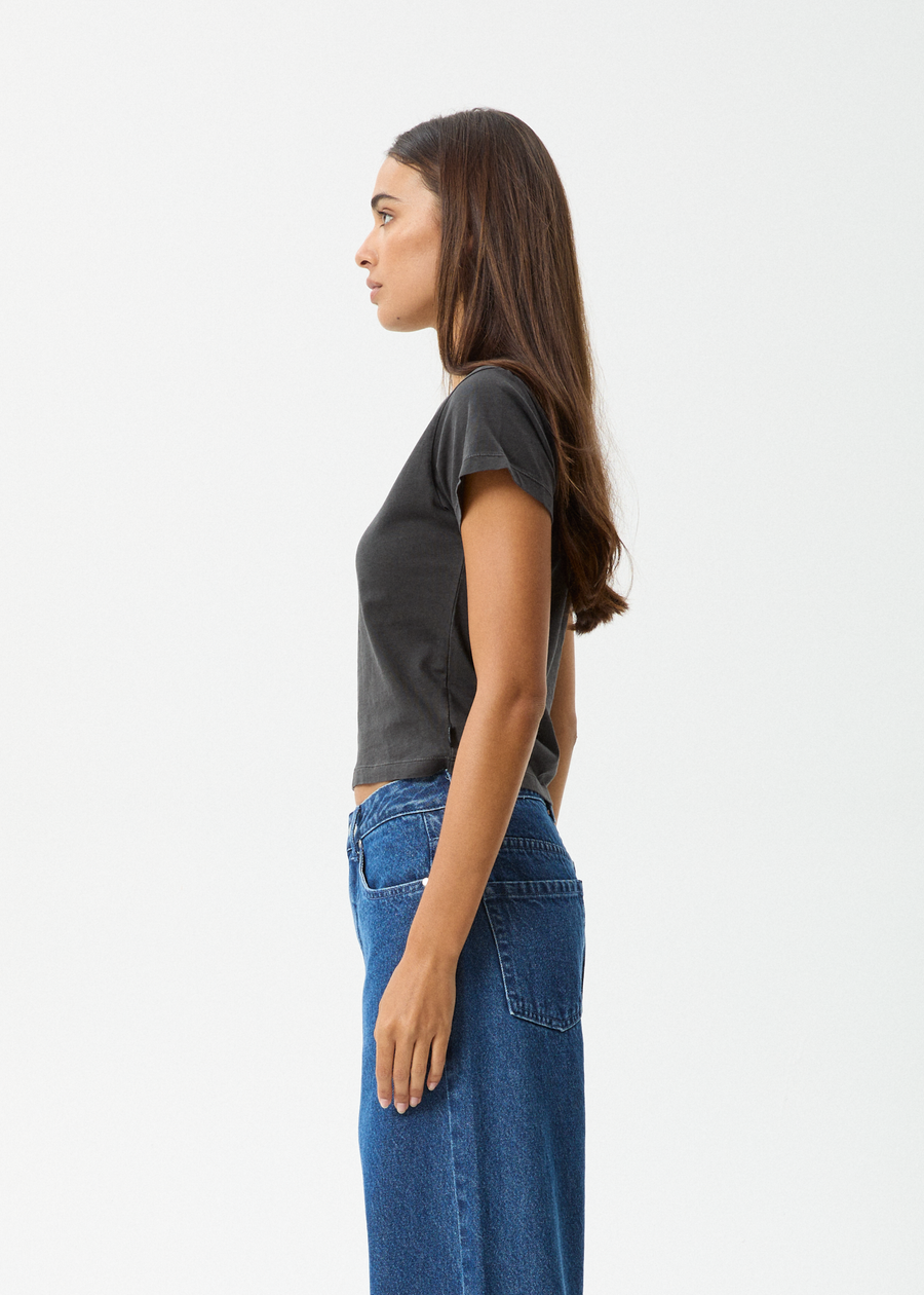 AFENDS Womens Keyhole - Baby Tee - Stone Black