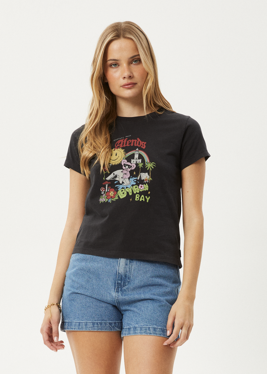 AFENDS Womens Greetings - Regular Tee - Stone Black