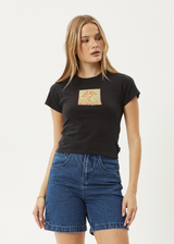 AFENDS Womens Ivy - Recyled Baby Tee - Stone Black - Afends womens ivy   recyled baby tee   stone black