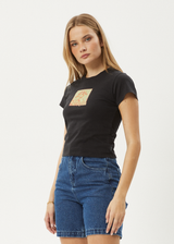AFENDS Womens Ivy - Recyled Baby Tee - Stone Black - Afends womens ivy   recyled baby tee   stone black