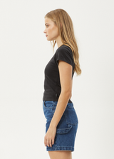 AFENDS Womens Ivy - Recyled Baby Tee - Stone Black - Afends womens ivy   recyled baby tee   stone black