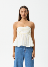 AFENDS Womens Splice - Strapless Top - White / Lemongrass - Afends womens splice   strapless top   white / lemongrass 