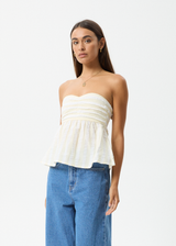 AFENDS Womens Splice - Strapless Top - White / Lemongrass - Afends womens splice   strapless top   white / lemongrass 