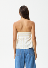 AFENDS Womens Splice - Strapless Top - White / Lemongrass - Afends womens splice   strapless top   white / lemongrass 