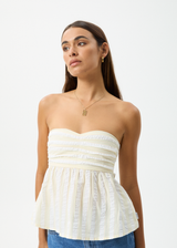 AFENDS Womens Splice - Strapless Top - White / Lemongrass - Afends womens splice   strapless top   white / lemongrass 
