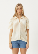 AFENDS Womens Claudia - Knit Shirt - White / Sand - Afends womens claudia   knit shirt   white / sand 