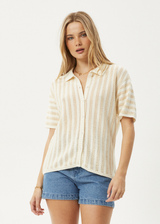AFENDS Womens Claudia - Knit Shirt - White / Sand - Afends womens claudia   knit shirt   white / sand 