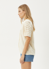 AFENDS Womens Claudia - Knit Shirt - White / Sand - Afends womens claudia   knit shirt   white / sand 