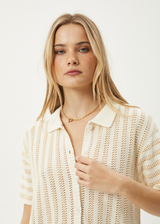 AFENDS Womens Claudia - Knit Shirt - White / Sand - Afends womens claudia   knit shirt   white / sand 