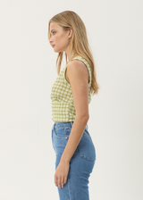 AFENDS Womens Darcy - Check Button Top - Lemongrass Check - Afends womens darcy   check button top   lemongrass check 