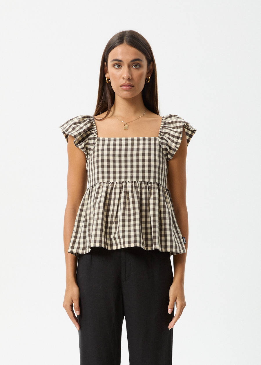 AFENDS Womens Gambet Check - Top - Black / Sand 