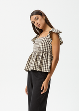 AFENDS Womens Gambet Check - Top - Black / Sand - Afends womens gambet check   top   black / sand 