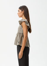 AFENDS Womens Gambet Check - Top - Black / Sand - Afends womens gambet check   top   black / sand 