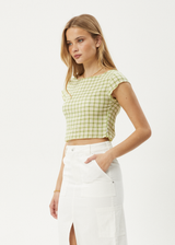 AFENDS Womens Darcy - Check Top - Lemongrass Check - Afends womens darcy   check top   lemongrass check 