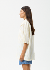 AFENDS Womens Splice - Short Sleeve Shirt - White / Lemongrass - Afends womens splice   short sleeve shirt   white / lemongrass 