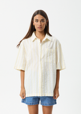 AFENDS Womens Splice - Short Sleeve Shirt - White / Lemongrass - Afends womens splice   short sleeve shirt   white / lemongrass 