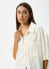 AFENDS Womens Splice - Short Sleeve Shirt - White / Lemongrass - Afends womens splice   short sleeve shirt   white / lemongrass 