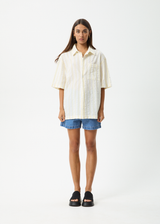 AFENDS Womens Splice - Short Sleeve Shirt - White / Lemongrass - Afends womens splice   short sleeve shirt   white / lemongrass 