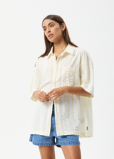 AFENDS Womens Splice - Short Sleeve Shirt - White / Lemongrass - Afends womens splice   short sleeve shirt   white / lemongrass 