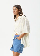AFENDS Womens Splice - Short Sleeve Shirt - White / Lemongrass - Afends womens splice   short sleeve shirt   white / lemongrass 