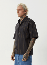 AFENDS Mens A Stripe - Short Sleeve Shirt - Black - Afends mens a stripe   short sleeve shirt   black