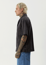 AFENDS Mens A Stripe - Short Sleeve Shirt - Black - Afends mens a stripe   short sleeve shirt   black