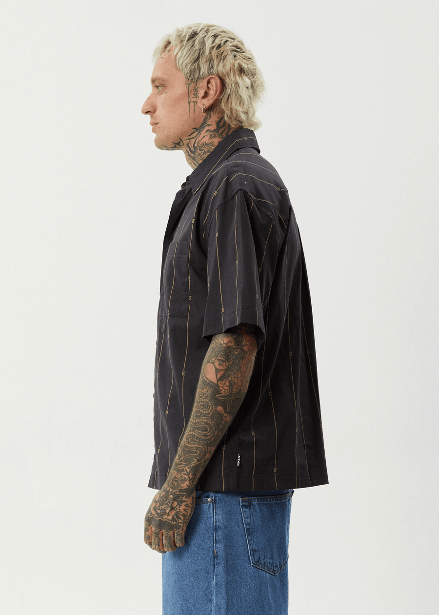 AFENDS Mens A Stripe - Short Sleeve Shirt - Black