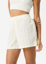 AFENDS Womens Splice - Boxer Short - White / Lemongrass - Afends womens splice   boxer short   white / lemongrass