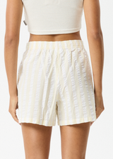 AFENDS Womens Splice - Boxer Short - White / Lemongrass - Afends womens splice   boxer short   white / lemongrass