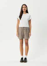 AFENDS Womens Base - Seersucker Boxer Short - Coffee Check - Afends womens base   seersucker boxer short   coffee check