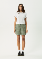 AFENDS Womens Base - Seersucker Boxer Short - Deep Green Check - Afends womens base   seersucker boxer short   deep green check