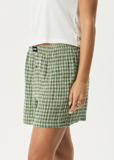 AFENDS Womens Base - Seersucker Boxer Short - Deep Green Check - Afends womens base   seersucker boxer short   deep green check