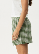AFENDS Womens Base - Seersucker Boxer Short - Deep Green Check - Afends womens base   seersucker boxer short   deep green check