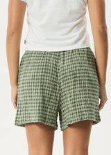 AFENDS Womens Base - Seersucker Boxer Short - Deep Green Check - Afends womens base   seersucker boxer short   deep green check