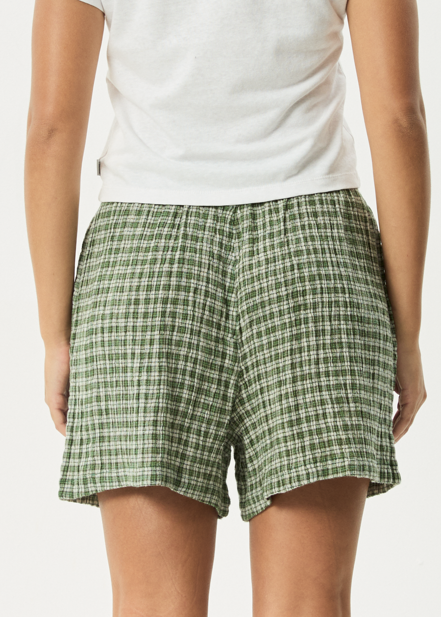 AFENDS Womens Base - Seersucker Boxer Short - Deep Green Check