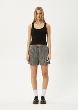 AFENDS Womens Asta - Seersucker Boxer Short - Steel Check - Afends womens asta   seersucker boxer short   steel check