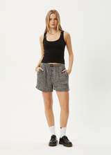 AFENDS Womens Asta - Seersucker Boxer Short - Steel Check - Afends womens asta   seersucker boxer short   steel check