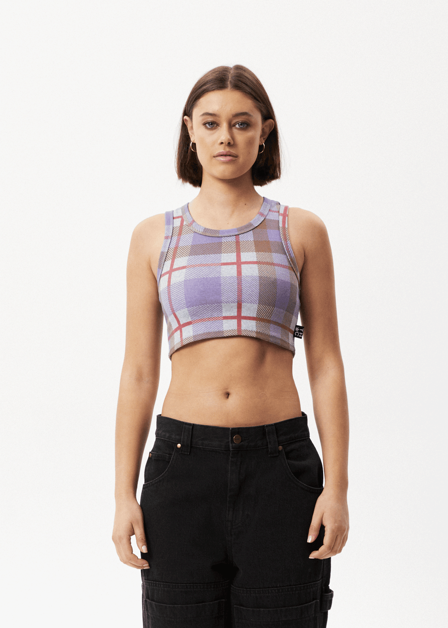 AFENDS Womens Colby - Check Rib Crop Tank - Plum