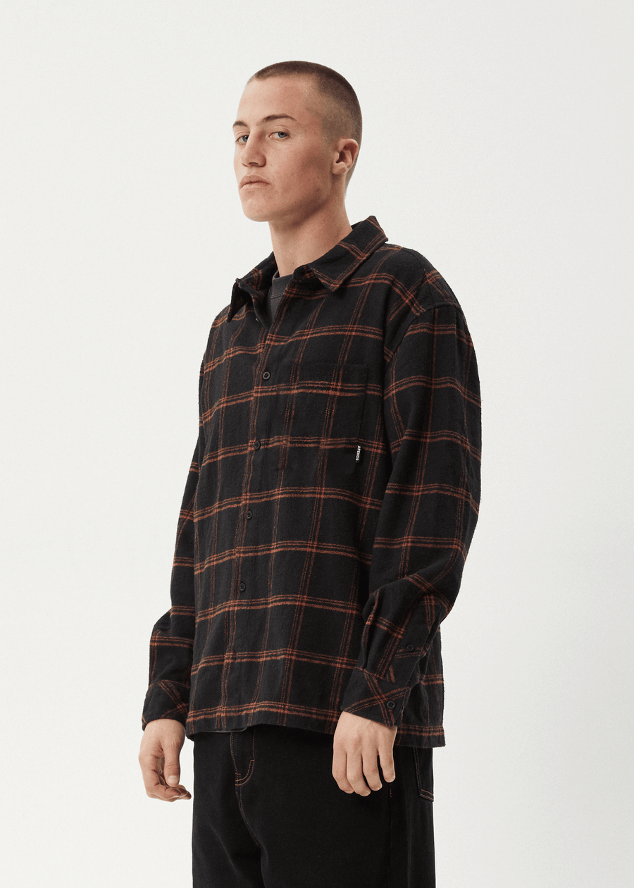 AFENDS Mens Terror - Flannel Shirt - Black Check