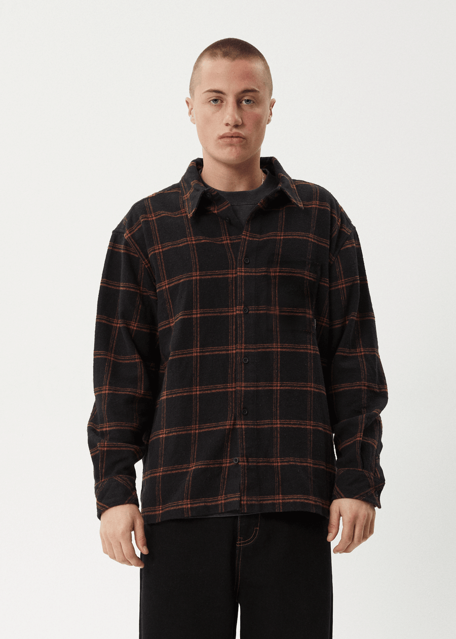 AFENDS Mens Terror - Flannel Shirt - Black Check