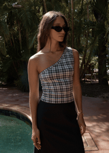 AFENDS Womens Blair - One Shoulder Top - Black / White - Afends womens blair   one shoulder top   black / white