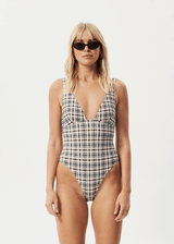 AFENDS Womens Check Out -  Check One Piece - Moonbeam Check - Afends womens check out   check one piece   moonbeam check